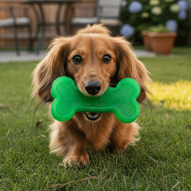 Tough Rubber Chew Bone (Green) - Detail View (TPR009)